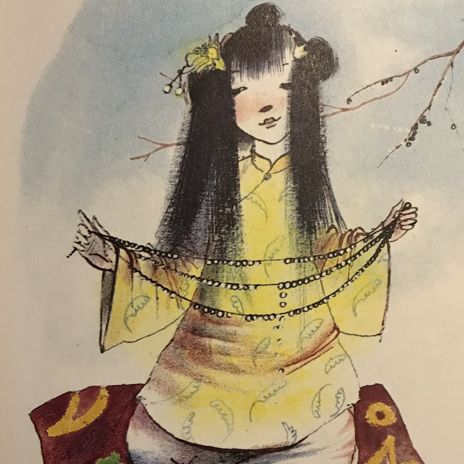 Gemaltes Bild einer chinesischen Prinzessin mit einer Perlenkette